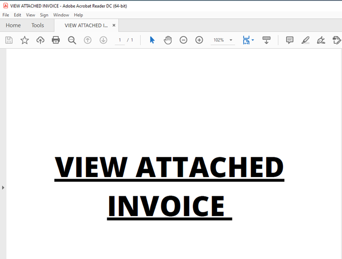 “View Attached Invoice.pdf” in a PDF reader