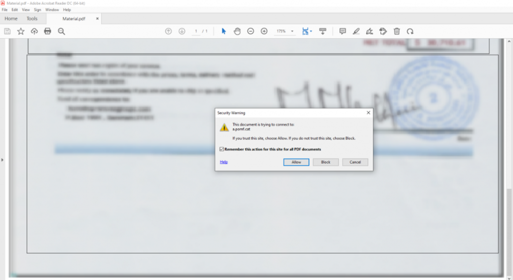 Security warning when opening the “Material.pdf” file