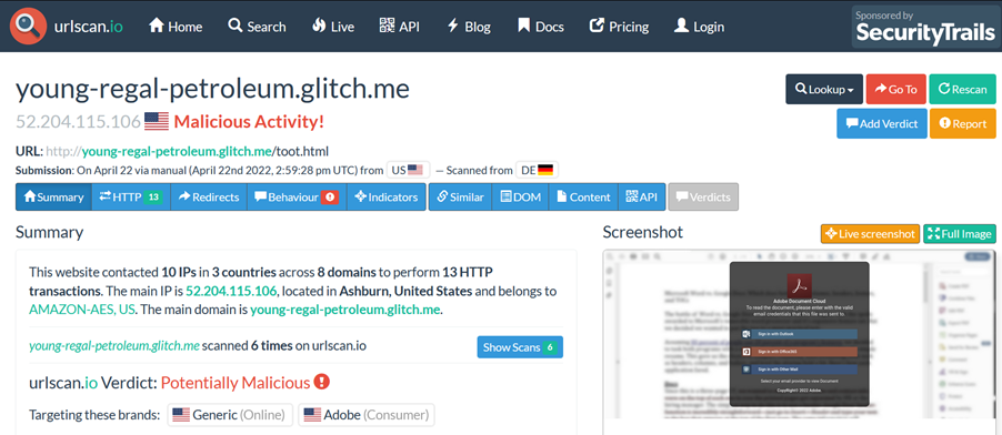 Result of search on urlscan.io