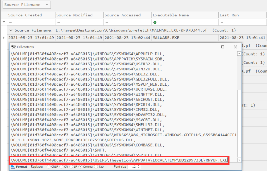Das Ausführen einer Schadsoftwareprobe auf dem untersuchten System hat mit hoher Wahrscheinlichkeit die rnyuf.exe hinterlassen, die möglicherweise gestartet wurde.