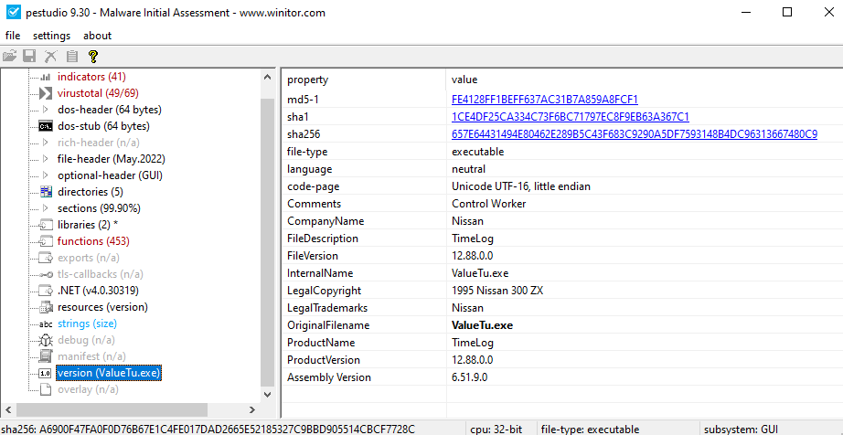 Analysis of cotización_1782902.exe with pestudio
