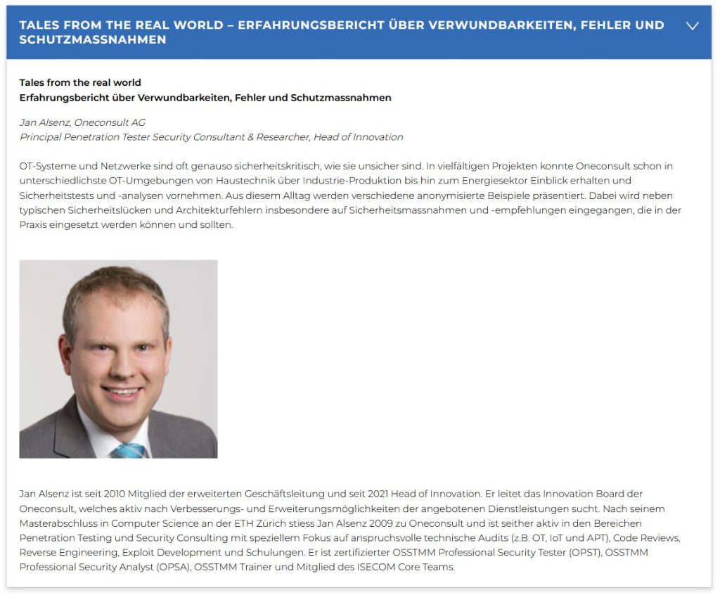 Jan Alsenz, Vortrag "Tales from the real world"