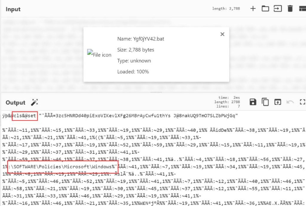 Opened File in CyberChef, Batch File Obfuscation