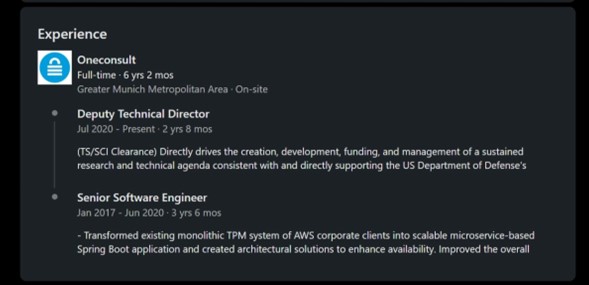 A fake resume of a fraudster